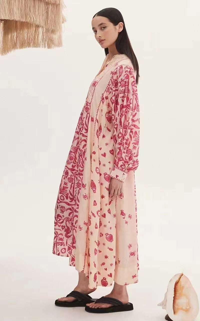 Printed Belted Elegant A-Line Maxi Dress