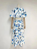Soild Printed Cutout Crew Neck Elegant Maxi Dress