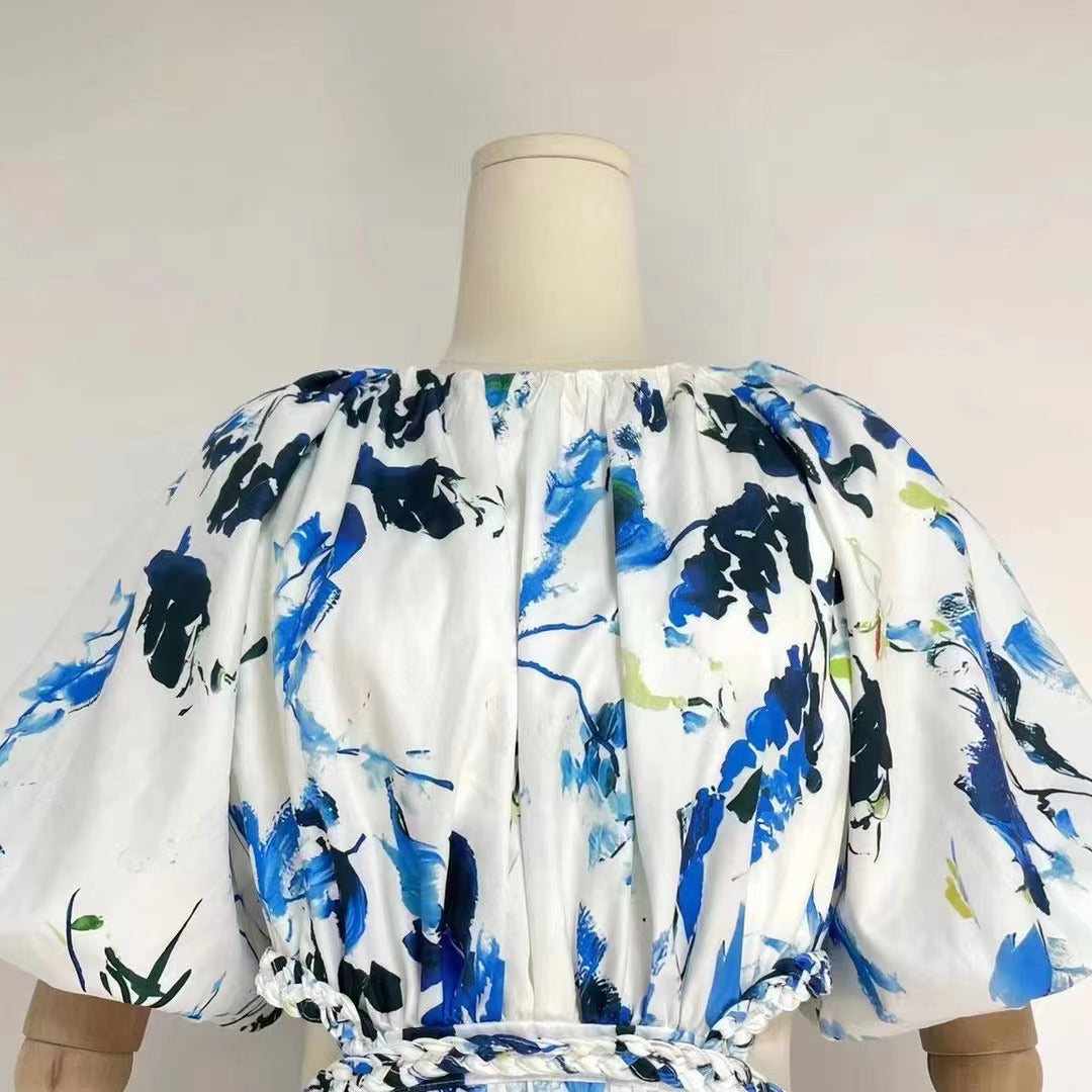 Soild Printed Cutout Crew Neck Elegant Maxi Dress
