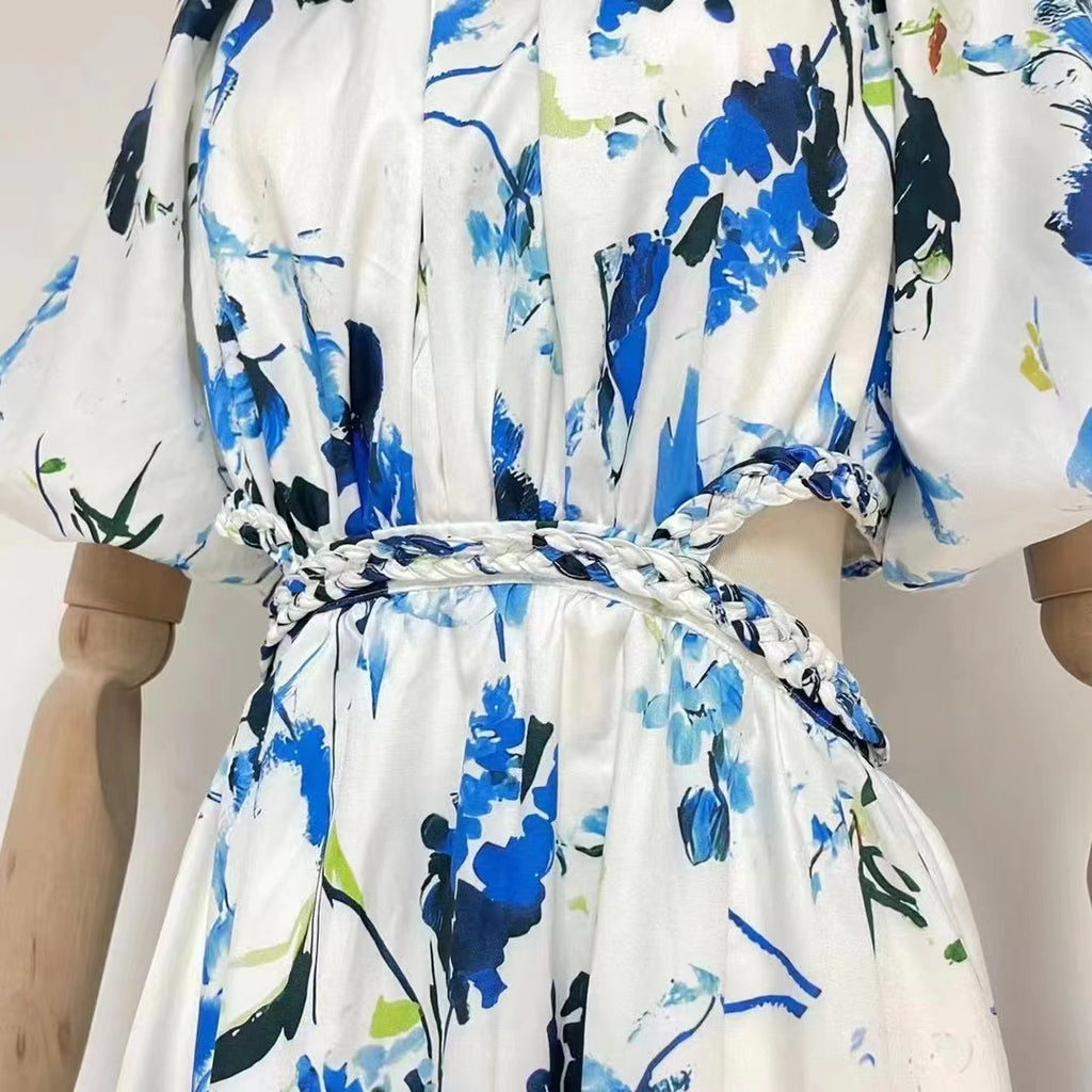 Soild Printed Cutout Crew Neck Elegant Maxi Dress