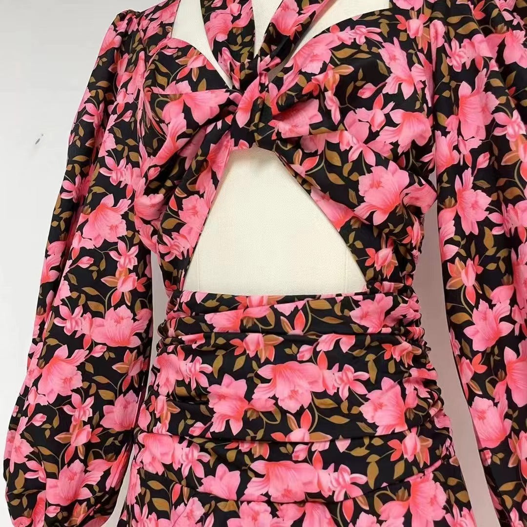 Spring Fall Cutout Tie Lace Soild Floral Halter Daily Tiered Dress