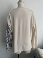 Women's Autumn Winter Contrast Color Leopard Print Knitted Long-Sleeved Top Women