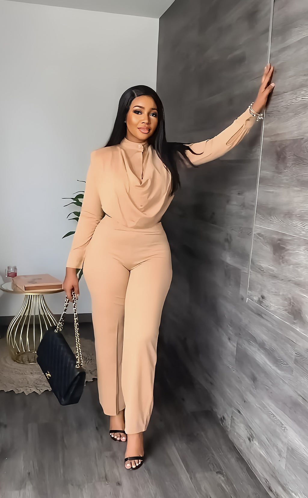 Women's Long Sleeved Cardigan Round Neck Top Slim Trousers Two-Piece Set