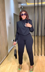 Women's Long Sleeved Cardigan Round Neck Top Slim Trousers Two-Piece Set