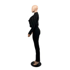 Women's Long Sleeved Cardigan Round Neck Top Slim Trousers Two-Piece Set