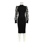 Three Dimensional Petals Mesh Sleeves Rib Fabric One Piece Dress