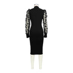 Three Dimensional Petals Mesh Sleeves Rib Fabric One Piece Dress