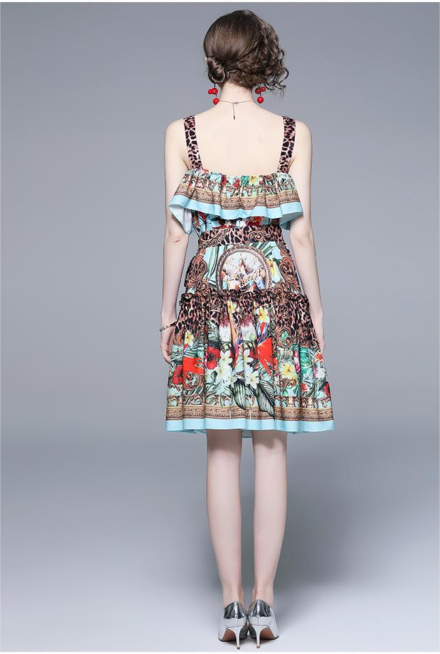 Printed Daily Belted Cami A-Line Knee Dress