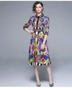 Printed Collared Midi Shirt Dress