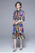 Printed Collared Midi Shirt Dress