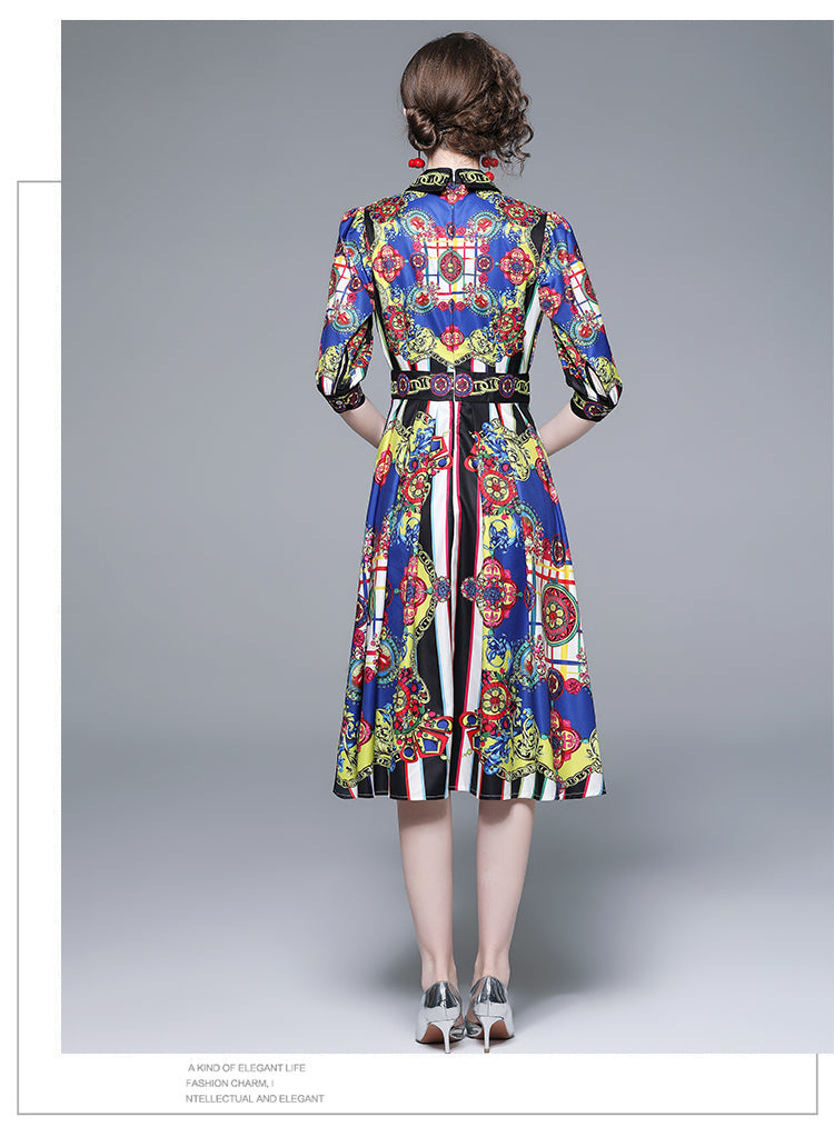 Printed Collared Midi Shirt Dress