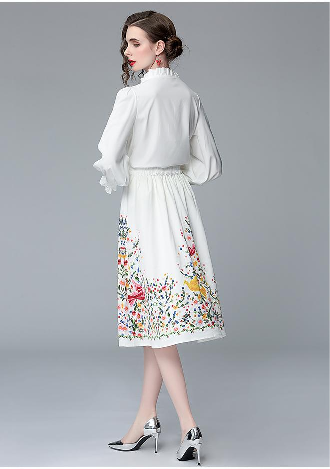 Women's Spring Fall Printed Long Dress Two-Piece Set