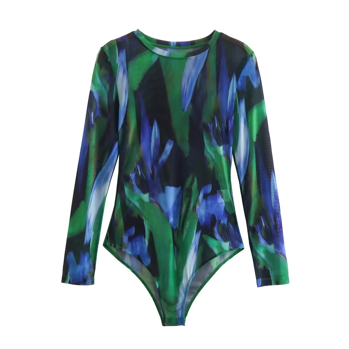 Women’s Printed Mesh Long Sleeve Bodysuit Top