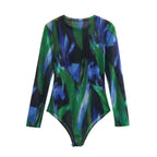 Women’s Printed Mesh Long Sleeve Bodysuit Top