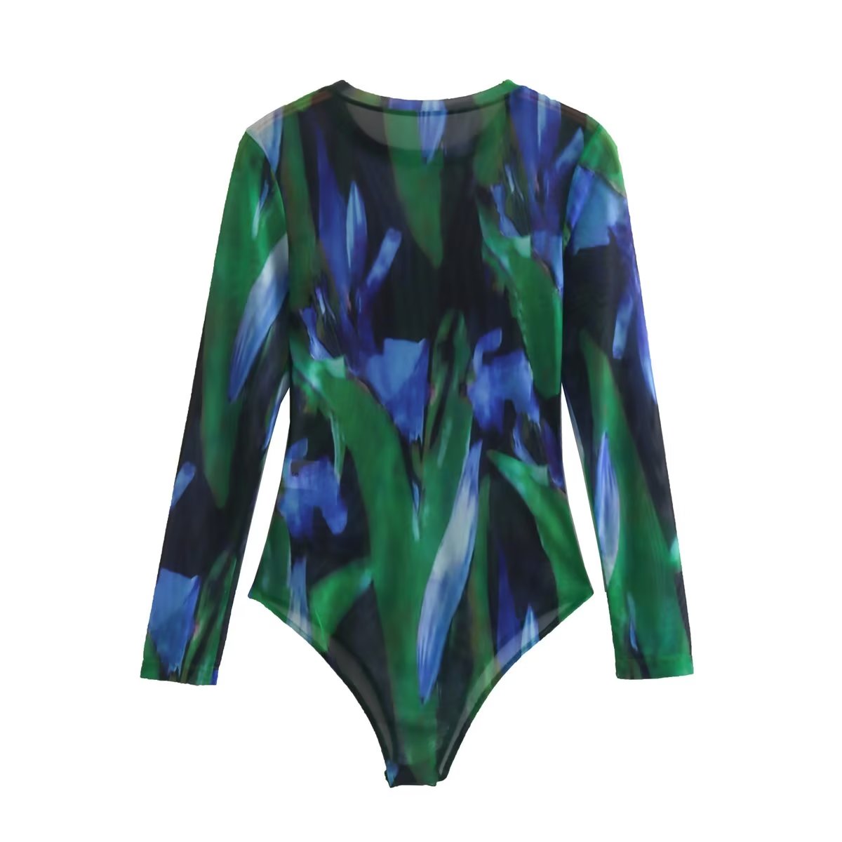 Women’s Printed Mesh Long Sleeve Bodysuit Top