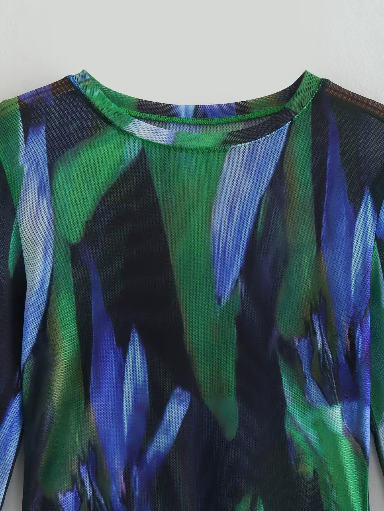 Women’s Printed Mesh Long Sleeve Bodysuit Top