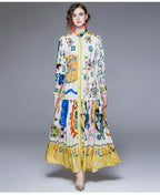 Printed Tie-Front A-Line Maxi Dress