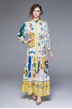 Printed Tie-Front A-Line Maxi Dress