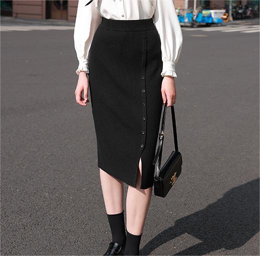 Autumn Winter Elastic Knitted Sheath Skirt