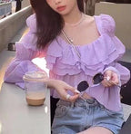 Women's Ruffle Smocked Square Neck Crop Top