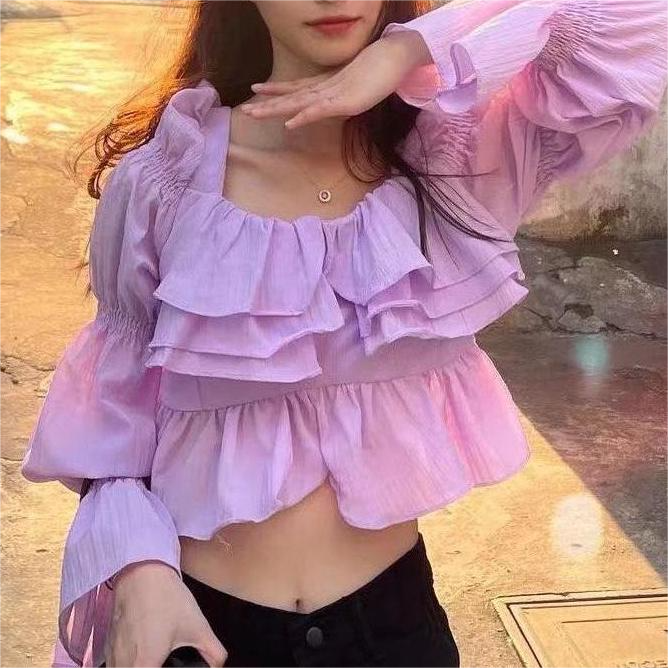Women's Ruffle Smocked Square Neck Crop Top