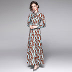 Graphic-Print Tie-Neck A-Line Maxi Dress