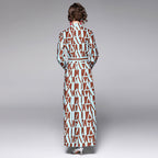 Graphic-Print Tie-Neck A-Line Maxi Dress