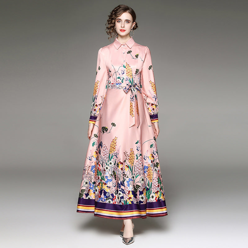 Joker Waist Slim Printed Dress With Belt