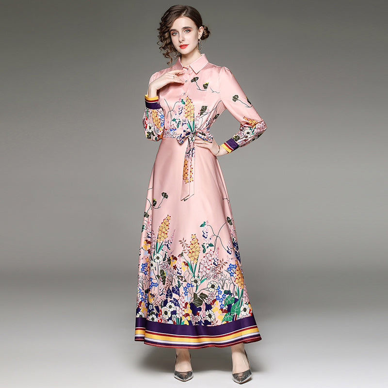 Joker Waist Slim Printed Dress With Belt
