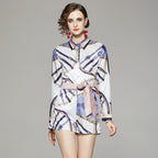 Fashion Joker Waist Positioning Printed Shirt Short Pants Set With Belt