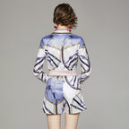 Fashion Joker Waist Positioning Printed Shirt Short Pants Set With Belt