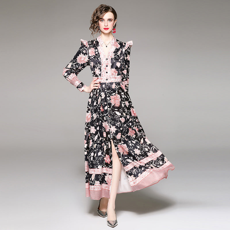 Printed V-Neck Dress