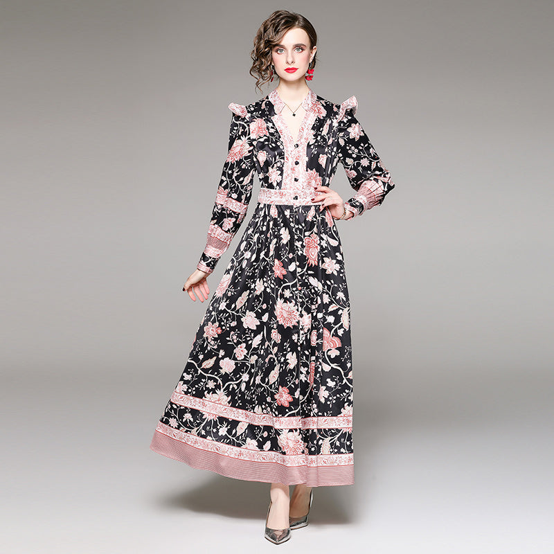 Printed V-Neck Dress