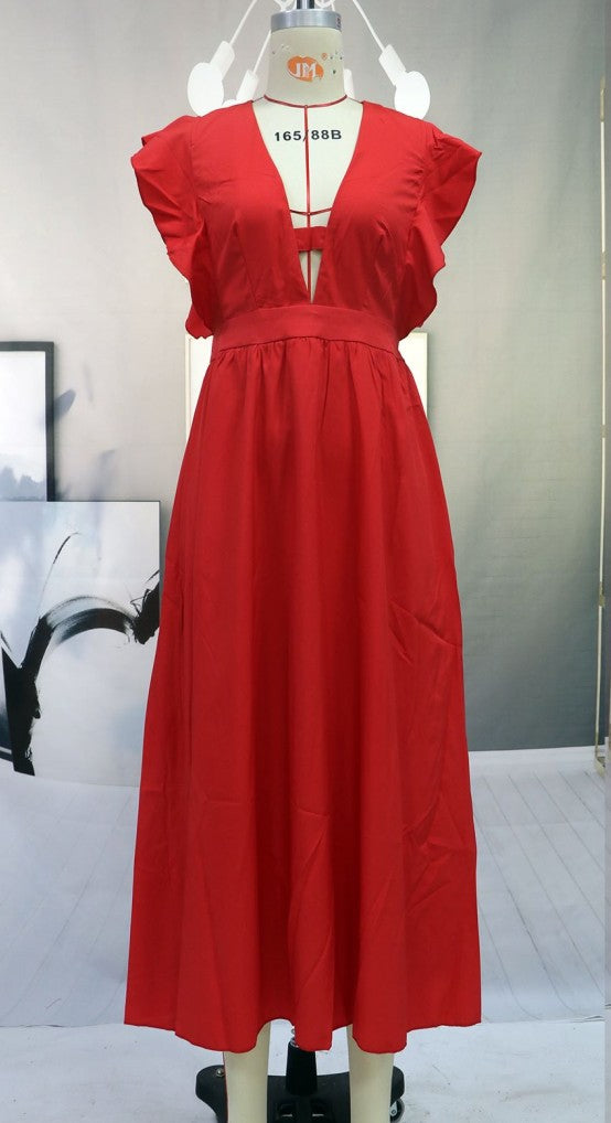 Women's Deep V-Neck Swing Dress