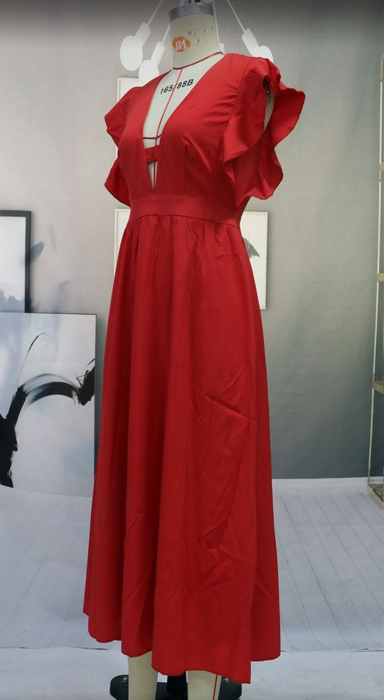 Women's Deep V-Neck Swing Dress