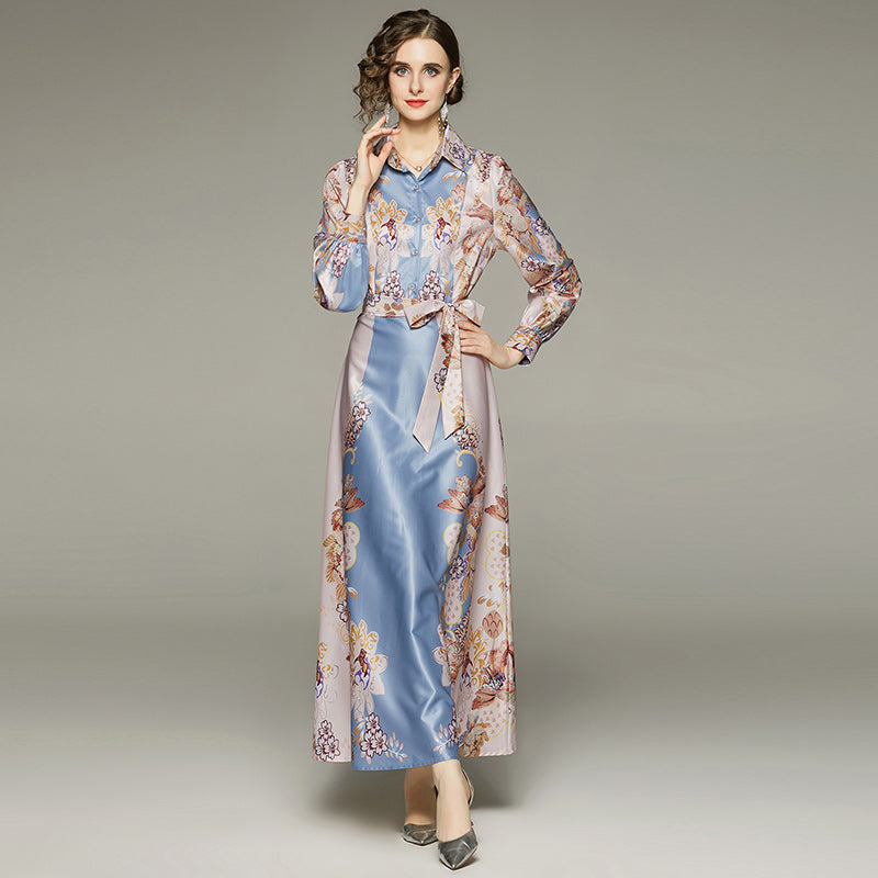 Women's Slim Printed Dress With Belt