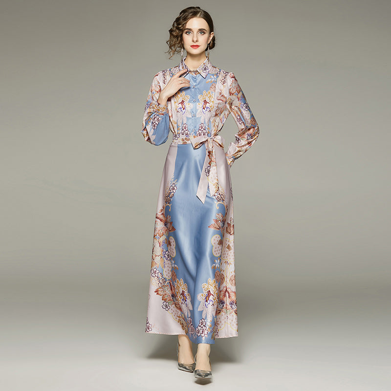 Women's Slim Printed Dress With Belt
