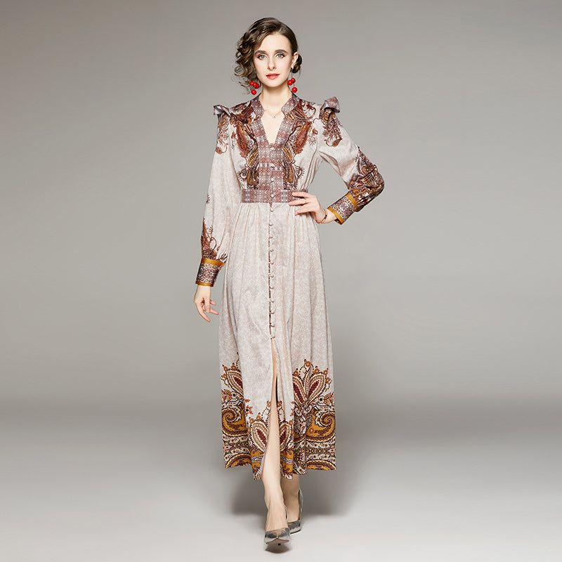 Retro Paisley V-Neck Dress