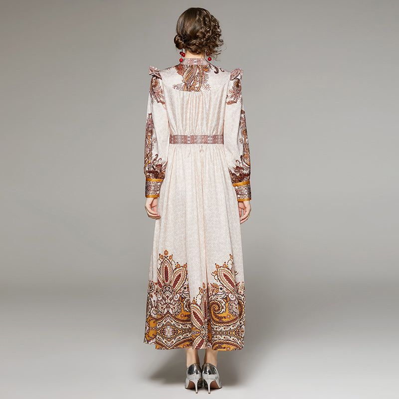 Retro Paisley V-Neck Dress