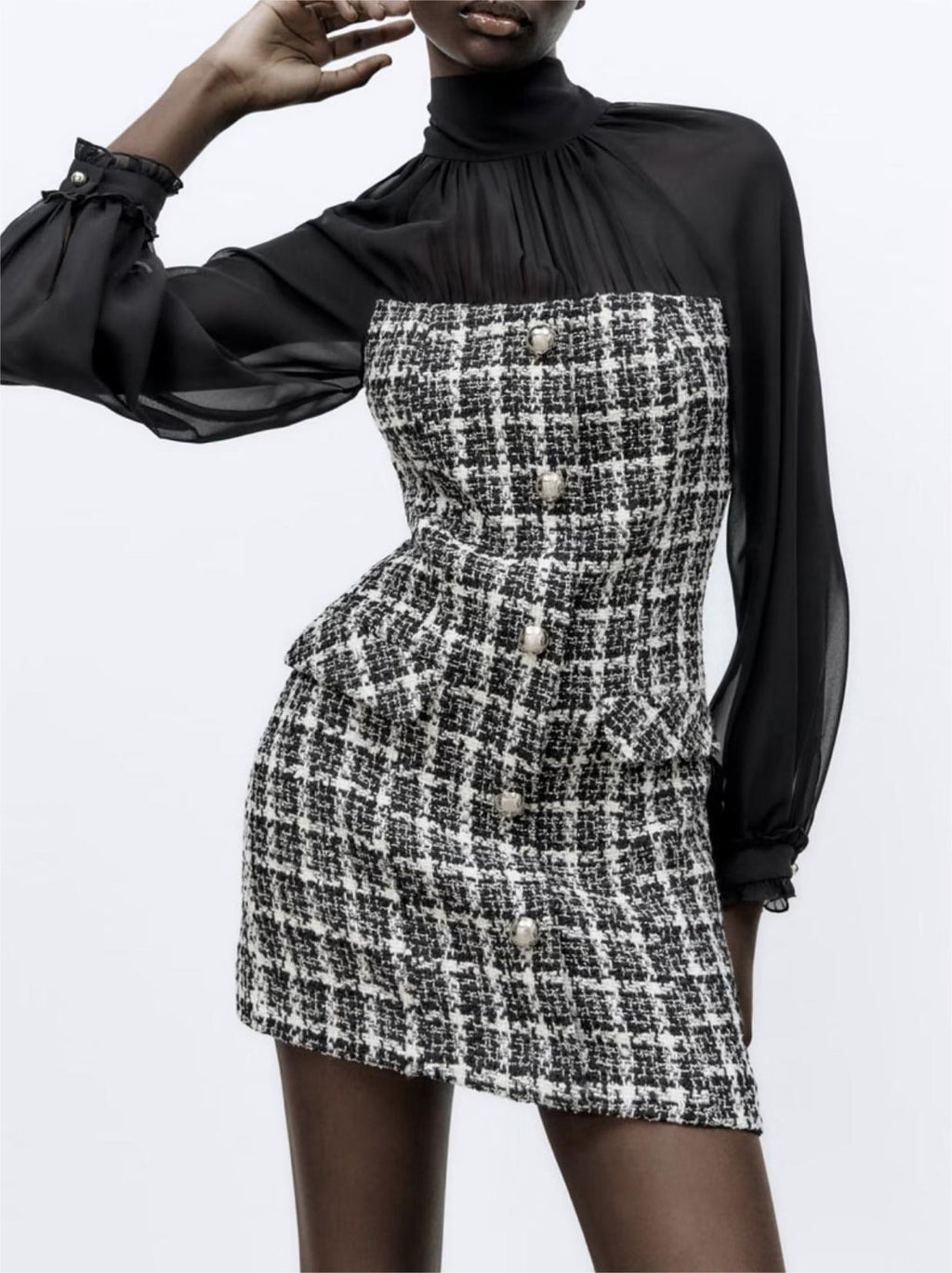 Textured Stitching Long-Sleeve Dress