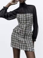 Textured Stitching Long-Sleeve Dress