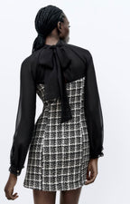 Textured Stitching Long-Sleeve Dress