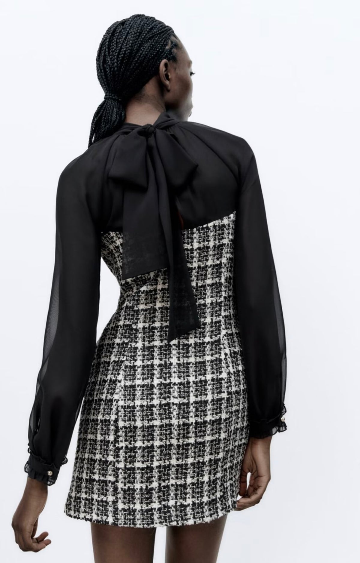 Textured Stitching Long-Sleeve Dress
