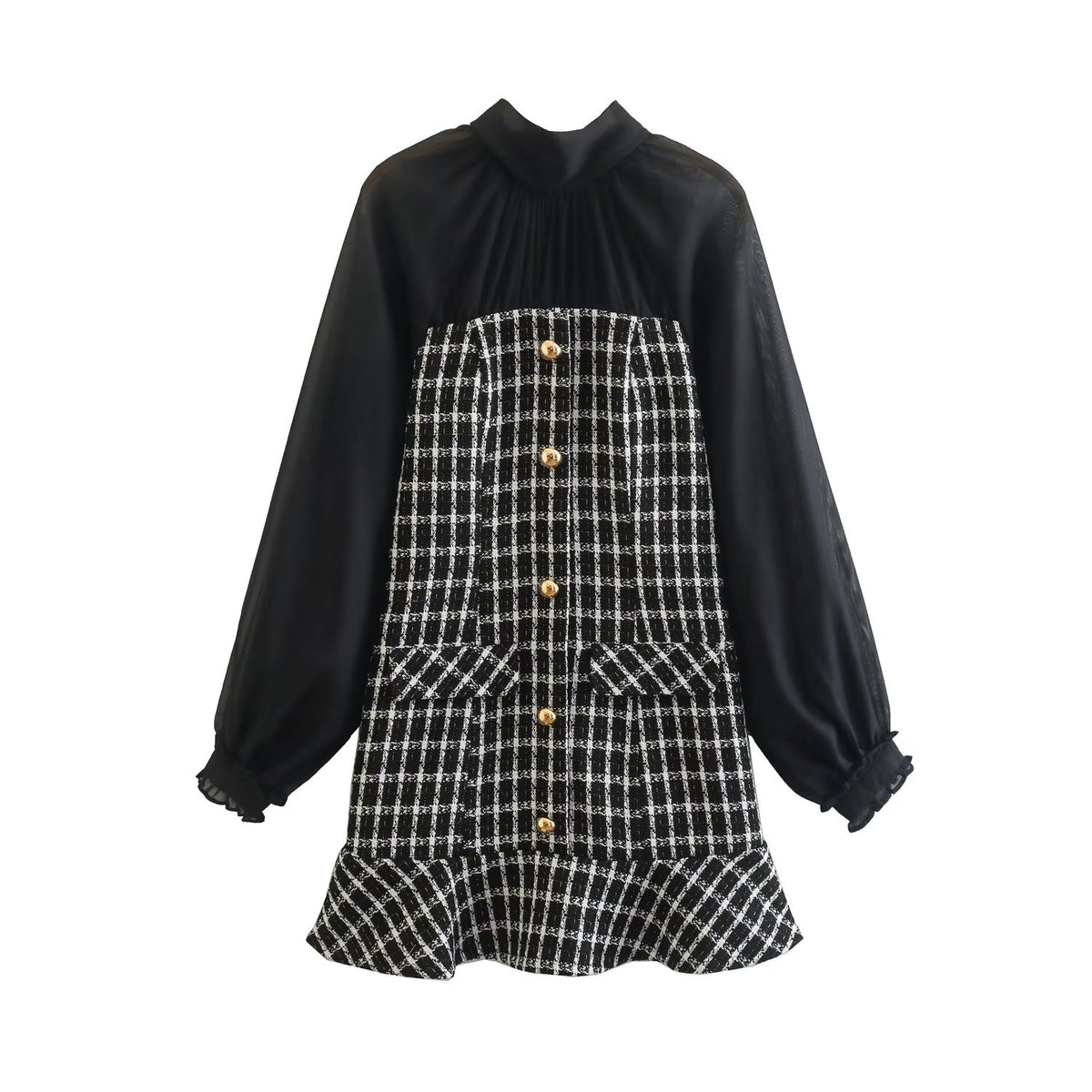 Textured Stitching Long-Sleeve Dress