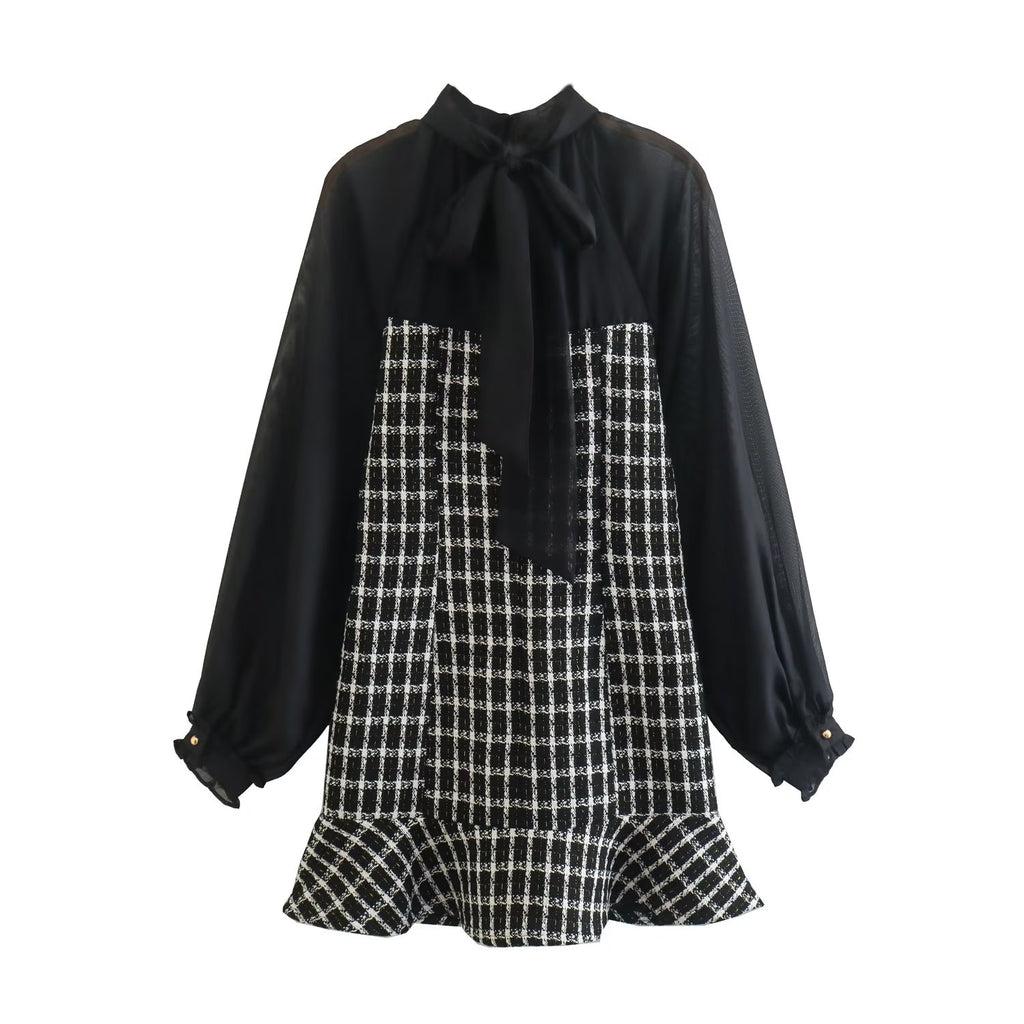 Textured Stitching Long-Sleeve Dress