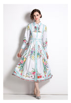 Printed Collared Shirt A-Line Midi Dress