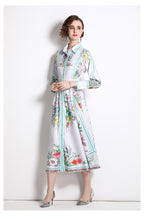 Printed Collared Shirt A-Line Midi Dress