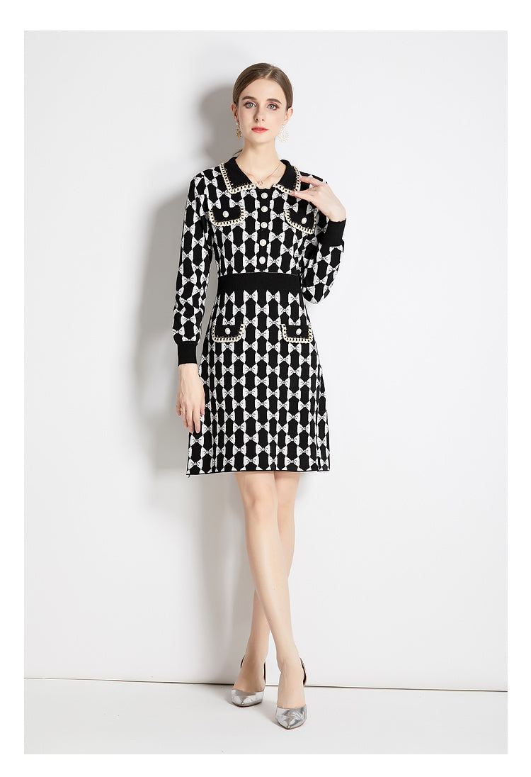 Printed Knitted A-Line Sweater Dress