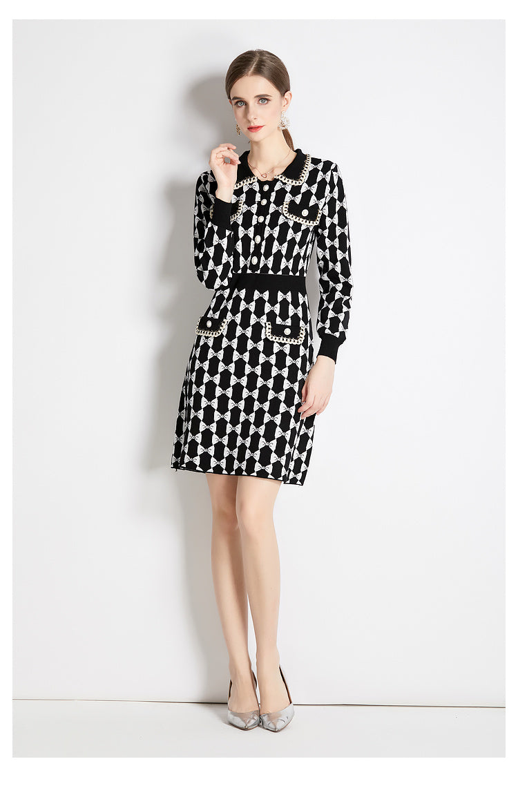 Printed Knitted A-Line Sweater Dress