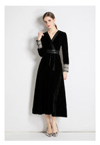 Fall Winter Long Sleeve V-Neck A-Line Midi Dress